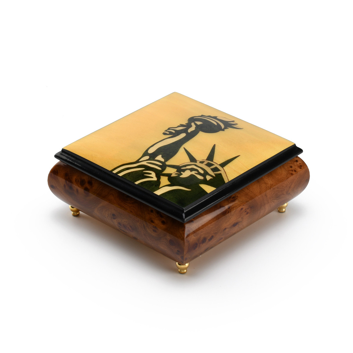 Image of Iconic 23 Note Handcrafted Statue of Liberty Wood Inlay Musical Jewelry Box