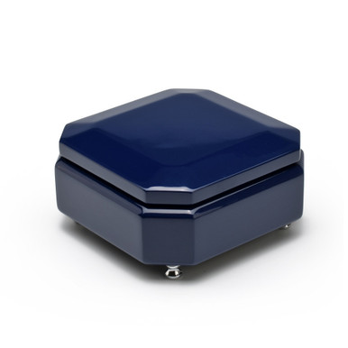 Stunning 18 Note Midnight Blue Musical Jewelry Box with Silver Hardware