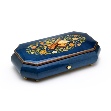Royal Blue Swiss 72 Note Italian Musical Instrument Theme Inlay Grand Music Jewelry Box