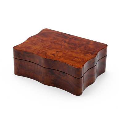 18 Note Wood Stain Scalloped Shape Musical Jewelry Box