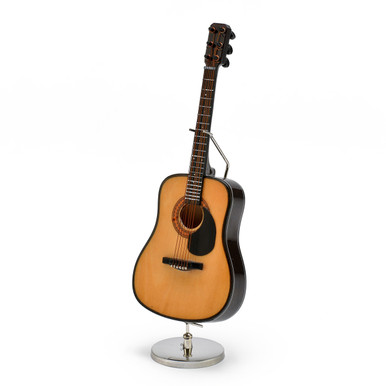 A Miniature Replica of a Classical Acoustic Guitar With Stand & Case