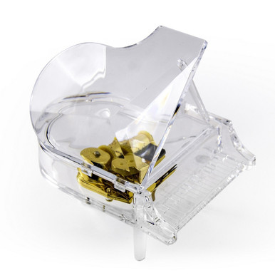 Clear Acrylic 18 Note Mini Grand Piano With Propped Lid