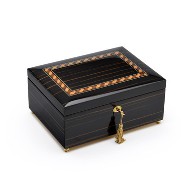 Exclusive Ebony Classic Style 18 Note Grand Musical Jewelry Box with Removable Tray