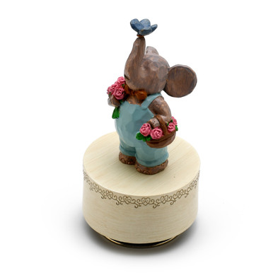Sculpted 18 Note Curious Elephant with Butterfly Musical Figurine - Choose Your Song