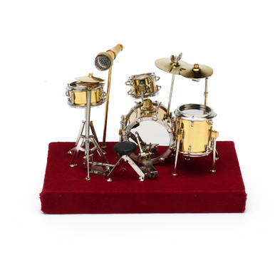 Exquisite Miniature Replica of a Complete Gold Drum Set with Case