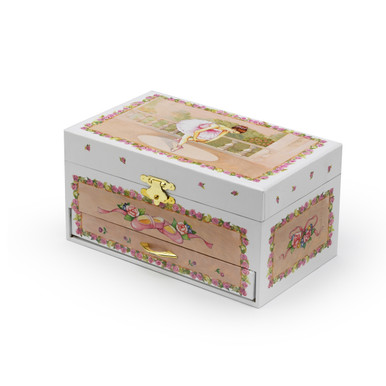 Adorable White and Pink Ballerina Musical Ballerina Jewelry Box with Drawer