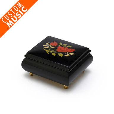 Custom Sound Module Digital Midnight Black Single Red Rose Musical Jewelry Box