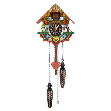 Colorful Black Forest Chalet Quartz Cuckoo Clock with Heart Pendulum