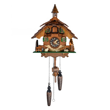 Shutter Clocks Black Forest Chalet with Green Shutters and Bell Tower Quartz Musical ...
