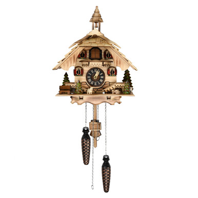 Rustic Burnt Black Forest Chalet with Bell Tower Quartz Musical Cuckoo Clock