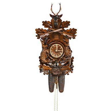 Traditional Grand Carved Black Forest 8 Day Mechanical Hunters Themed Cuckoo Clock