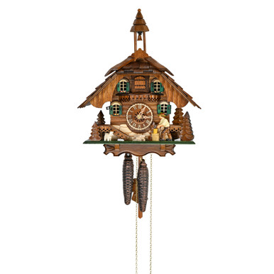 Black Forest Chalet with Bell Tower and Animated Wood Chopper 1 Day Mechanical Cuckoo Clock