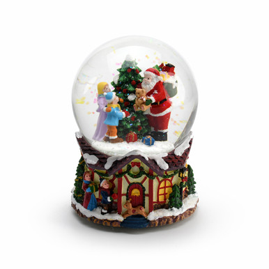 Santa with Teddy Bear and Family Snow Globe