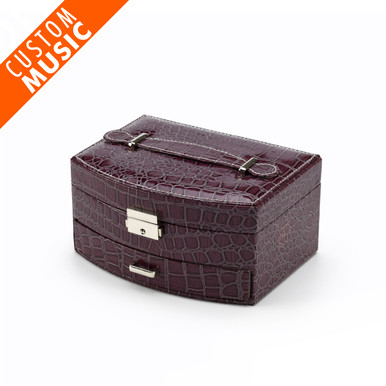 Elegant Curved Front Lavender Croc Skin Faux Leather USB Sound Module Jewelry Box