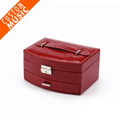 Elegant Curved Front Red Croc Skin Faux Leather USB Sound Module Jewelry Box