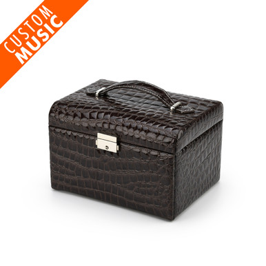 Luxurious Brown Croc Skin Faux Leather Multi-Tier USB Sound Module Jewelry Box