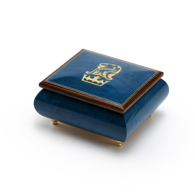 Iconic 23 Note Royal Blue Lion and Crown Inlay Music Box