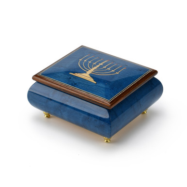 Handcrafted 23 Note Italian Dark Blue Menorah Music Box