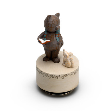 Sculpted 18 Note School Bear with Mouse Musical Figurine - Choose Your Song