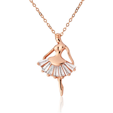 18kt Rose Gold Plated Necklace with Ballerina Pendant with Gemstones
