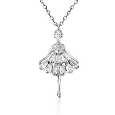 Platinum Plated Necklace with Princess Pendant with Gemstones