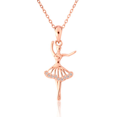 18kt Rose Gold Plated Necklace with Ballerina Pirouette Pendant with Gemstones