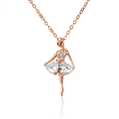 18kt Rose Gold Plated Necklace with Ballerina Pose Pendant with Trilliant Gemstones