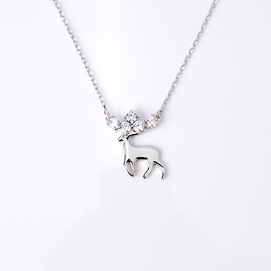 Platinum Plated Necklace with Reindeer Pendant with Antler Gemstones