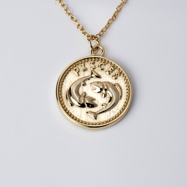 18kt Gold Plated Astrology Necklace with Zodiac Pendant of Pisces