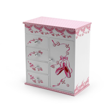 Spacious White and Pink Spinning Ballerina Musical Jewelry Box - Cristiana by Mele & Co.