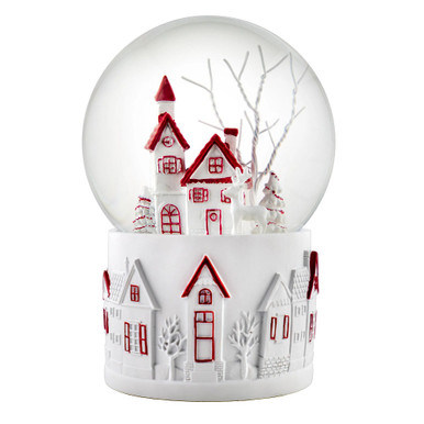 Red and White Christmas Village Musical Snow Globe