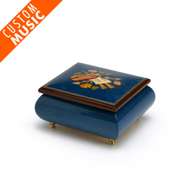 Inspiring Royal Blue Music Theme with Violin Wood Inlay Custom Sound Module Music Box