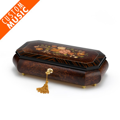 Traditional Floral Inlay Cut Corner Musical Custom Sound Module Jewelry Box