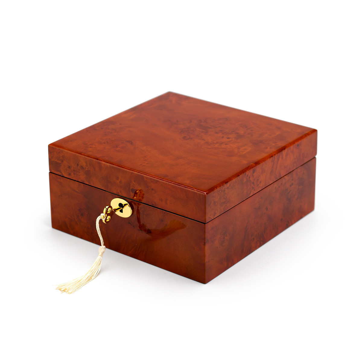 Image of Contemporary Hi-Gloss 4-Watch Burl Finish 18-Note Musical Storage Box