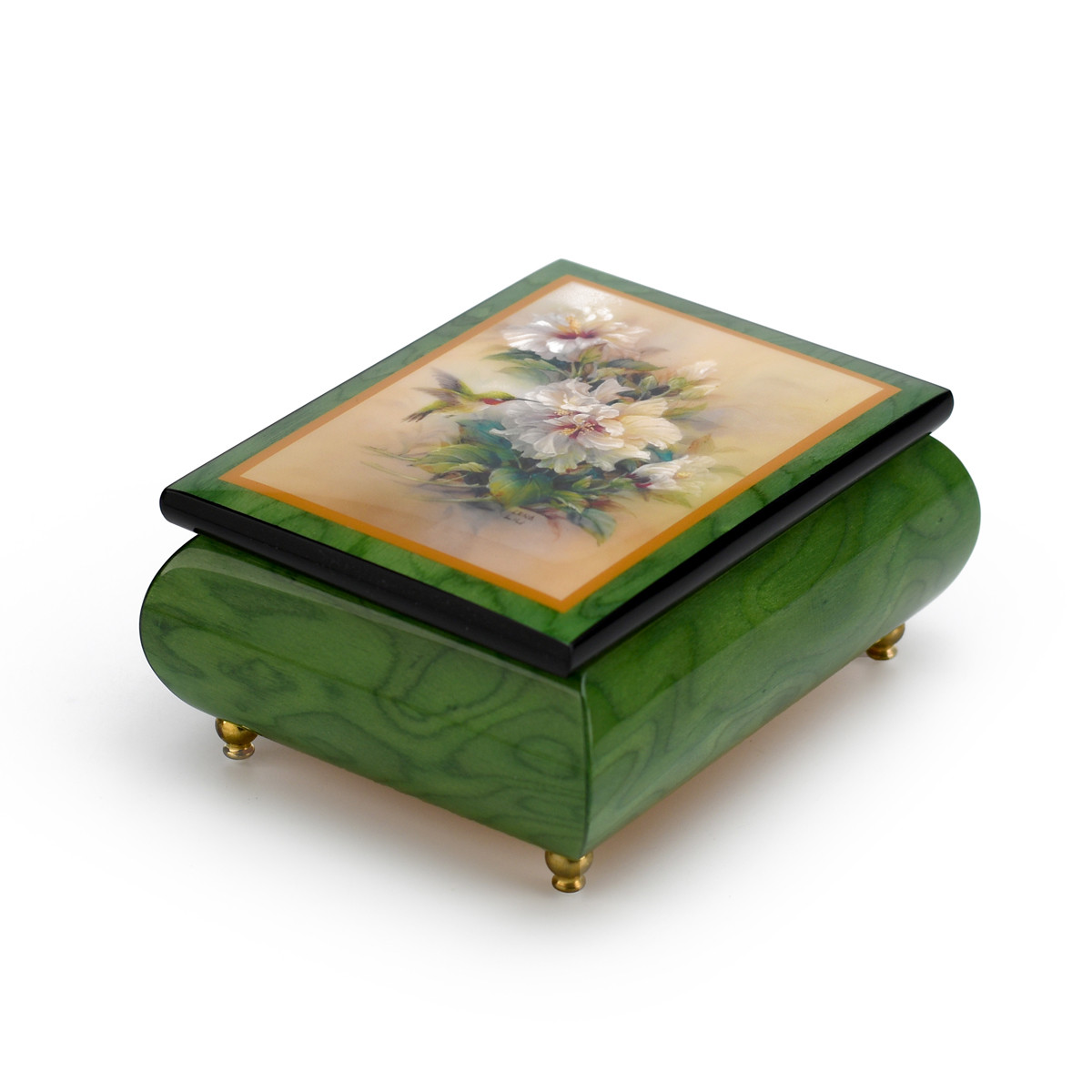 Image of Handcrafted Ercolano Music Box Featuring "Double Hibiscus" by Lena Liu
