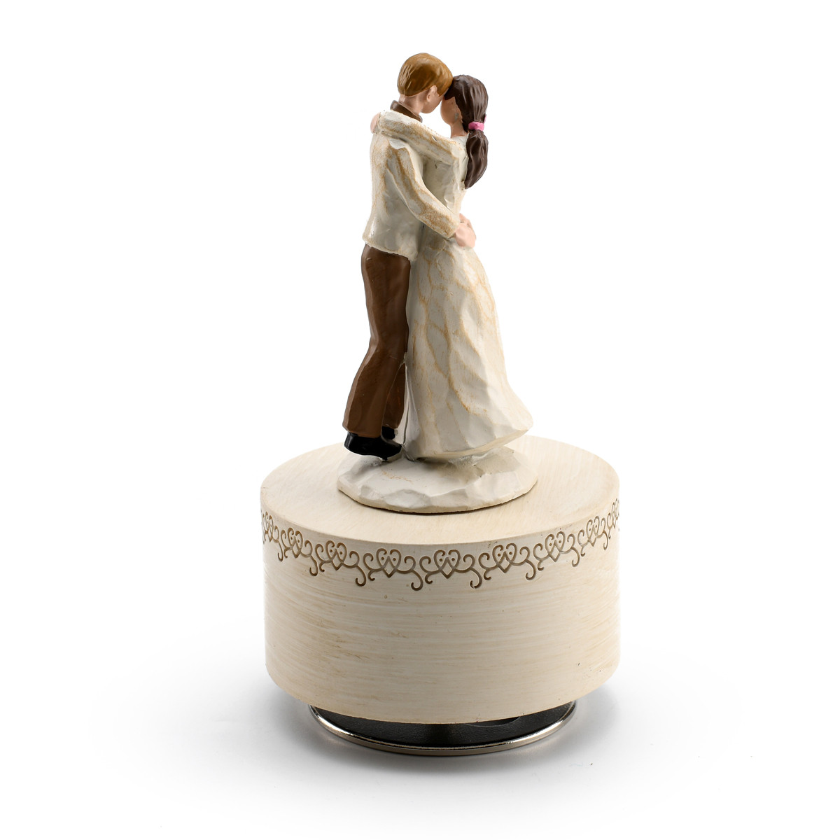 Image of Sculpted Wooden Style Musical Figurine of Devoted Couple in Dance