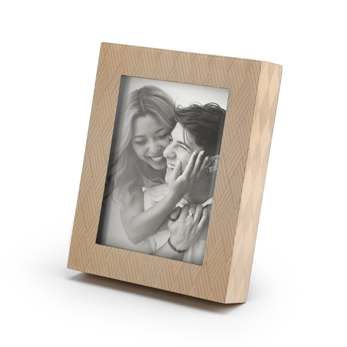 Image of Handcrafted 18 Note Italian 5 x 7 Herringbone Style Wood Inlay Photo Frame Music Box
