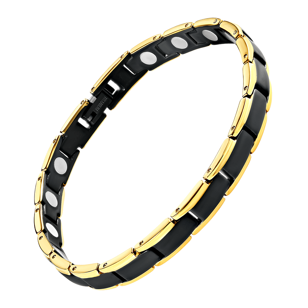 Therapy Bracelet Black Titanium Gold Stripes