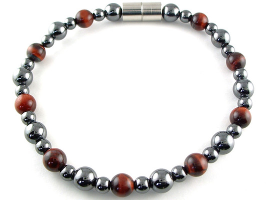 Hematite Magnetic Therapy Anklet Red Tiger Eye Rounders