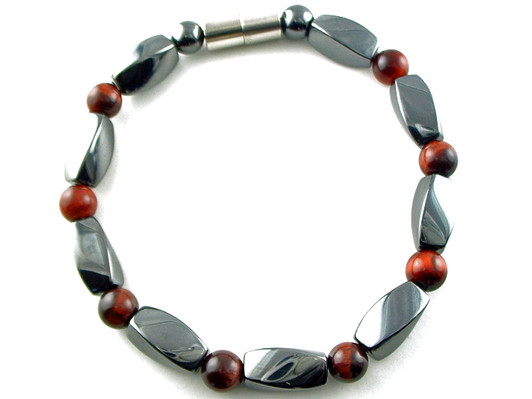 Hematite Magnetic Therapy Bracelet Red Tiger Eye Twister