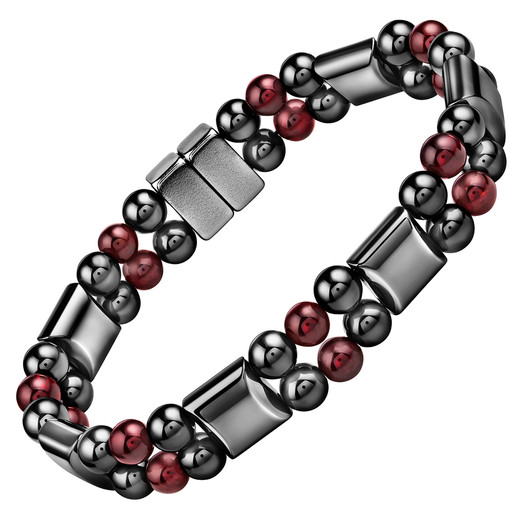 Double Hematite Magnetic Therapy Bracelet Garnet