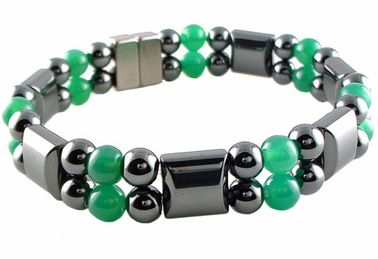 Double Hematite Magnetic Therapy Bracelet Green Agate