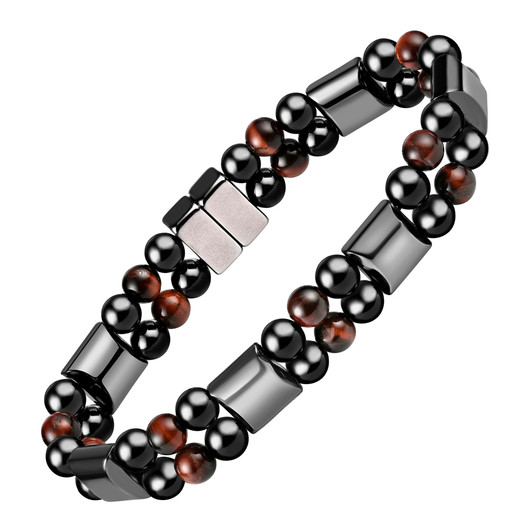 Double Hematite Magnetic Therapy Bracelet Red Tiger Eye