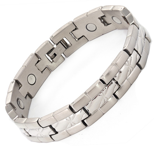 Magnetic Therapy Bracelet Stainless Steel Silver Stripes