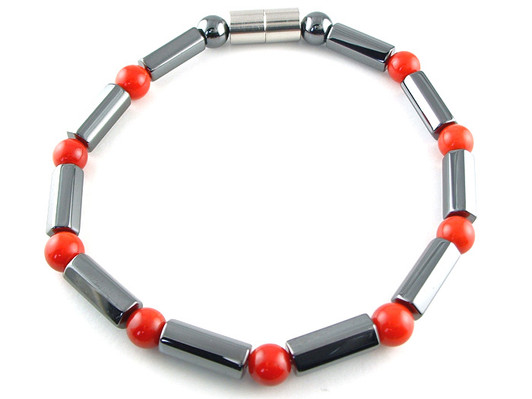 Hematite Magnetic Therapy Necklace Red Coral Polygons