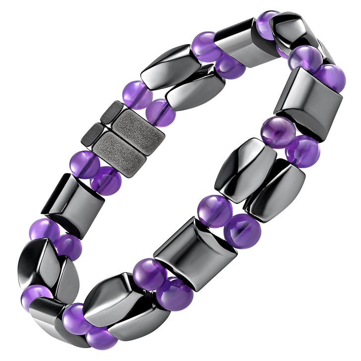 Double Hematite Magnetic Therapy Bracelet Amethyst Twister