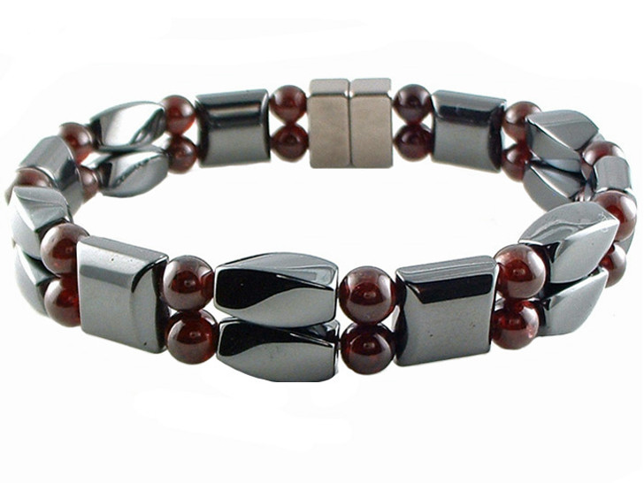 Double Hematite Magnetic Therapy Bracelet Garnet Twister