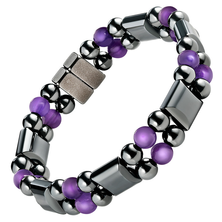 Double Hematite Magnetic Therapy Bracelet Amethyst