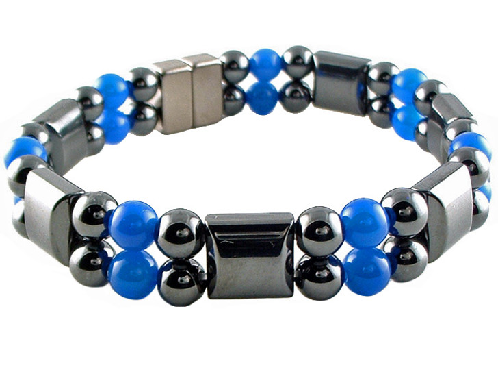 Double Hematite Magnetic Therapy Bracelet Blue Agate