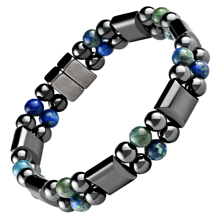 Double Hematite Magnetic Therapy Bracelet Lapis